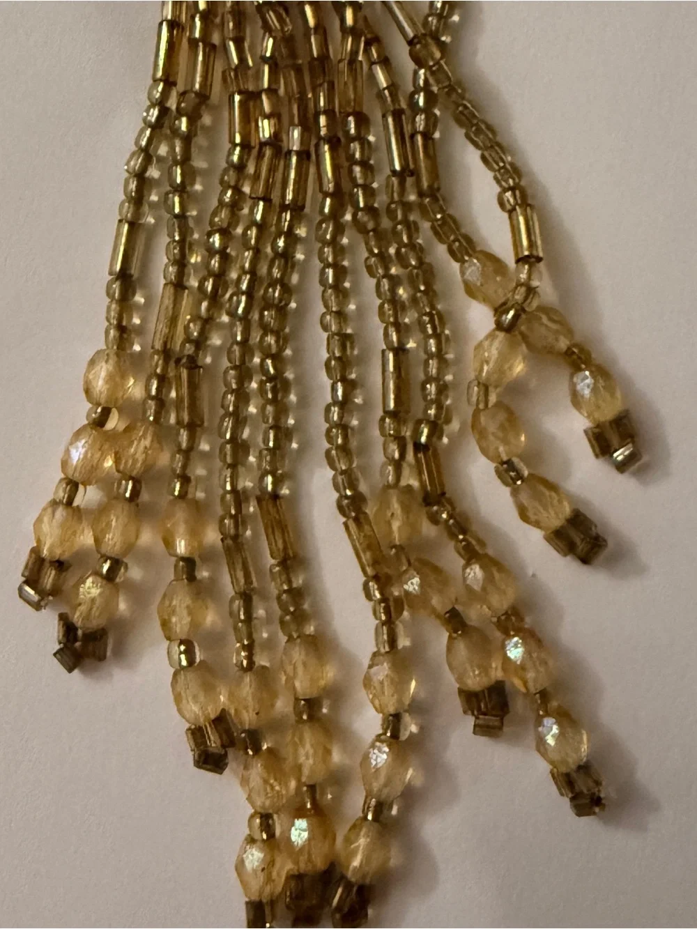 Artisan Gold Beaded Fringe Dangle Earrings